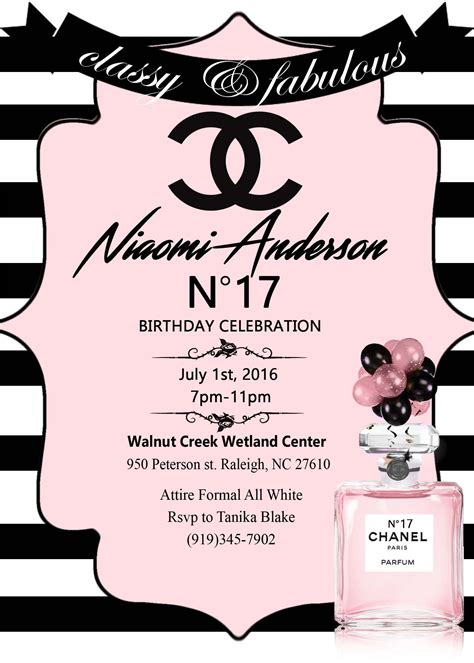 chanel birthday party invitations|chanel invitations for women.